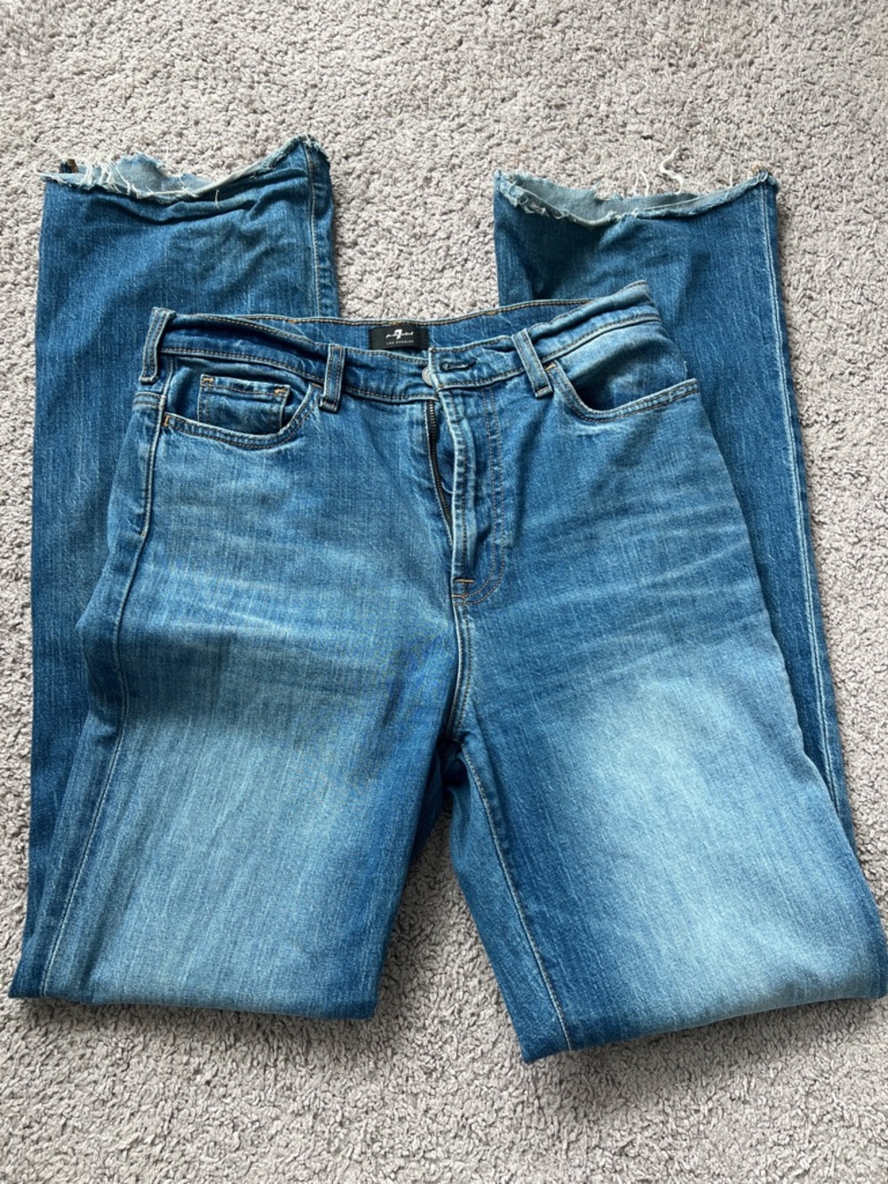 7 For All Mankind Women's Blue Distressed Hem Jeans